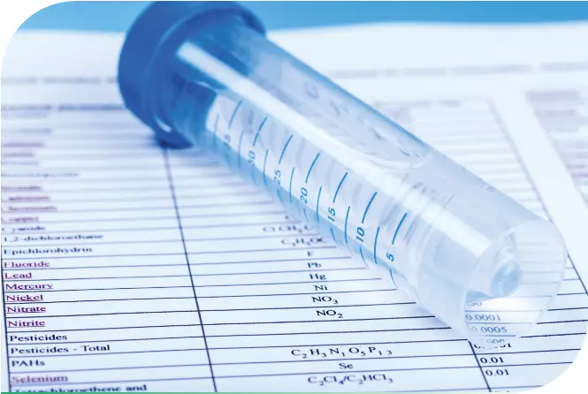 A laboratory tube filled with water, representing the process of water testing for quality assessment and analysis in various environmental and industrial applications.