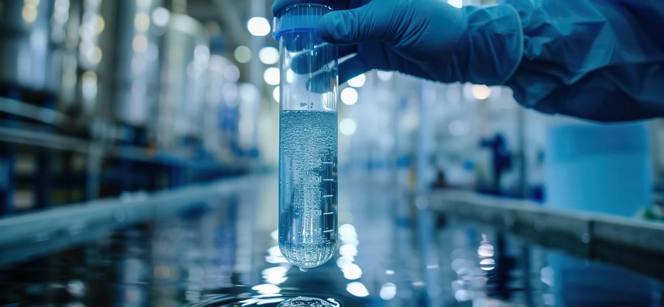 scientist holding a vial of water for quality assurance