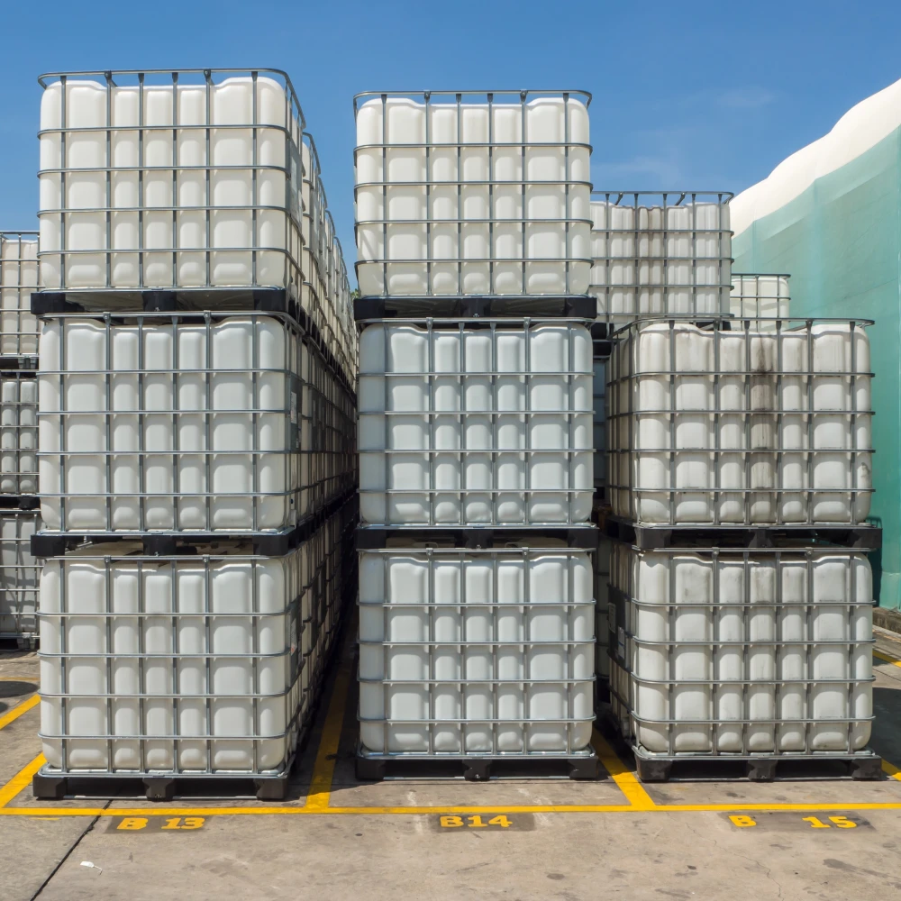 a bunch of liquid storage boxes all stacked up together