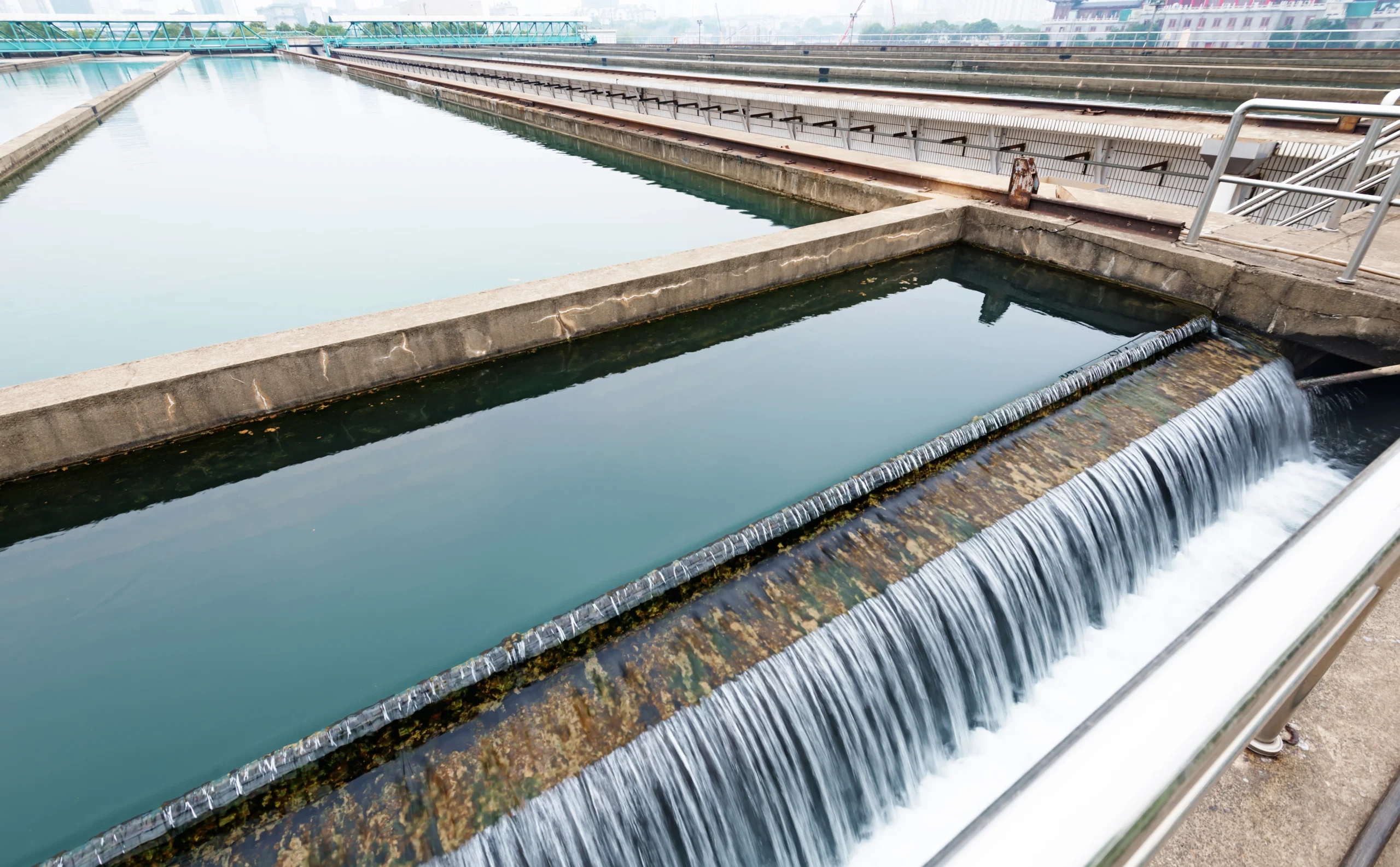 a dam making a waterfall for water treatment