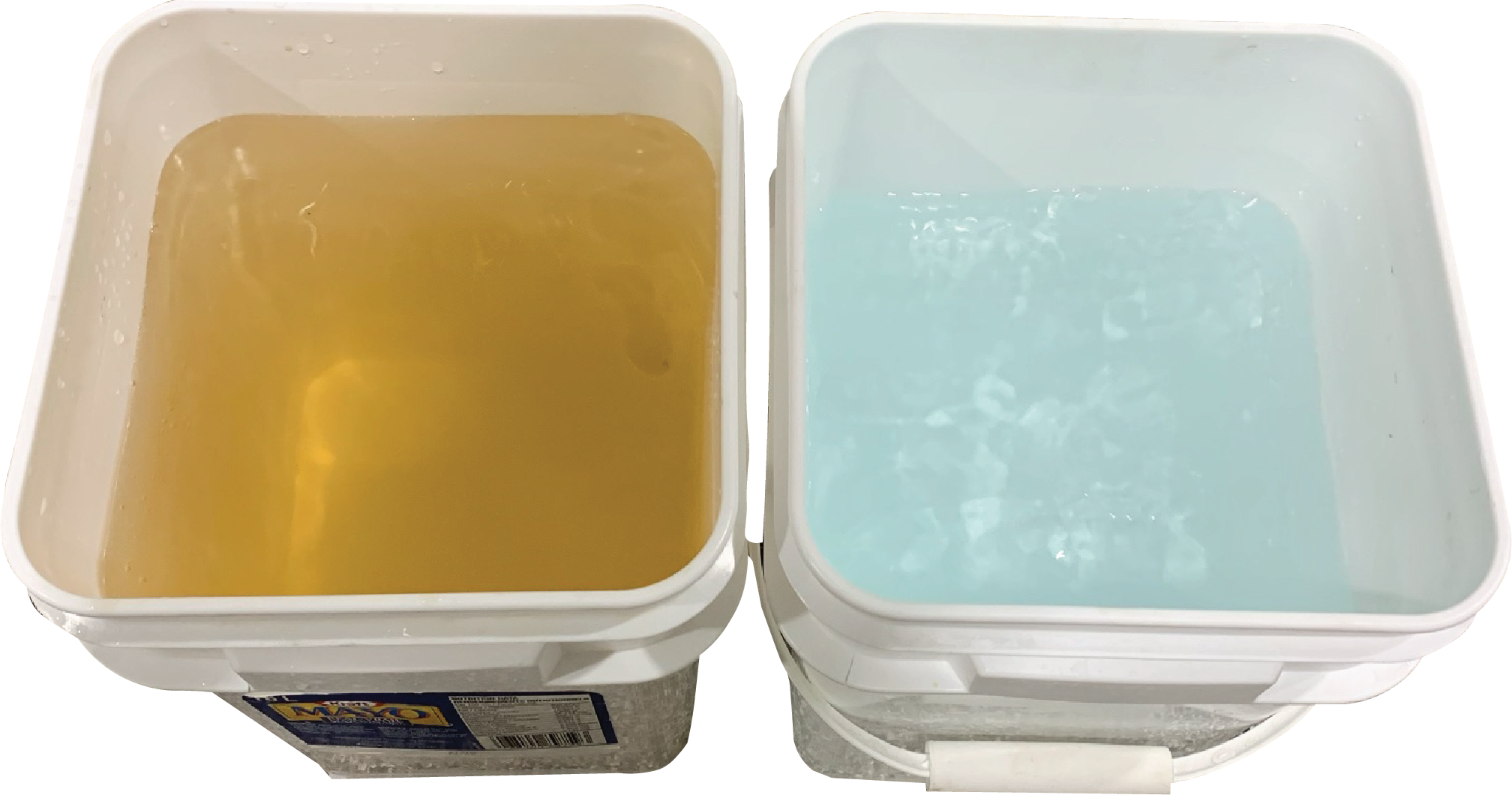 image of two buckets, the left bucket is before the treatment, the second bucket is after treatment