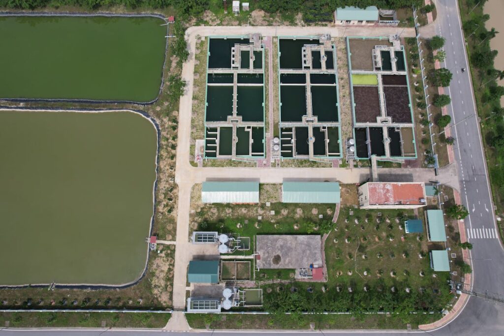 an above view of a water treatment plant